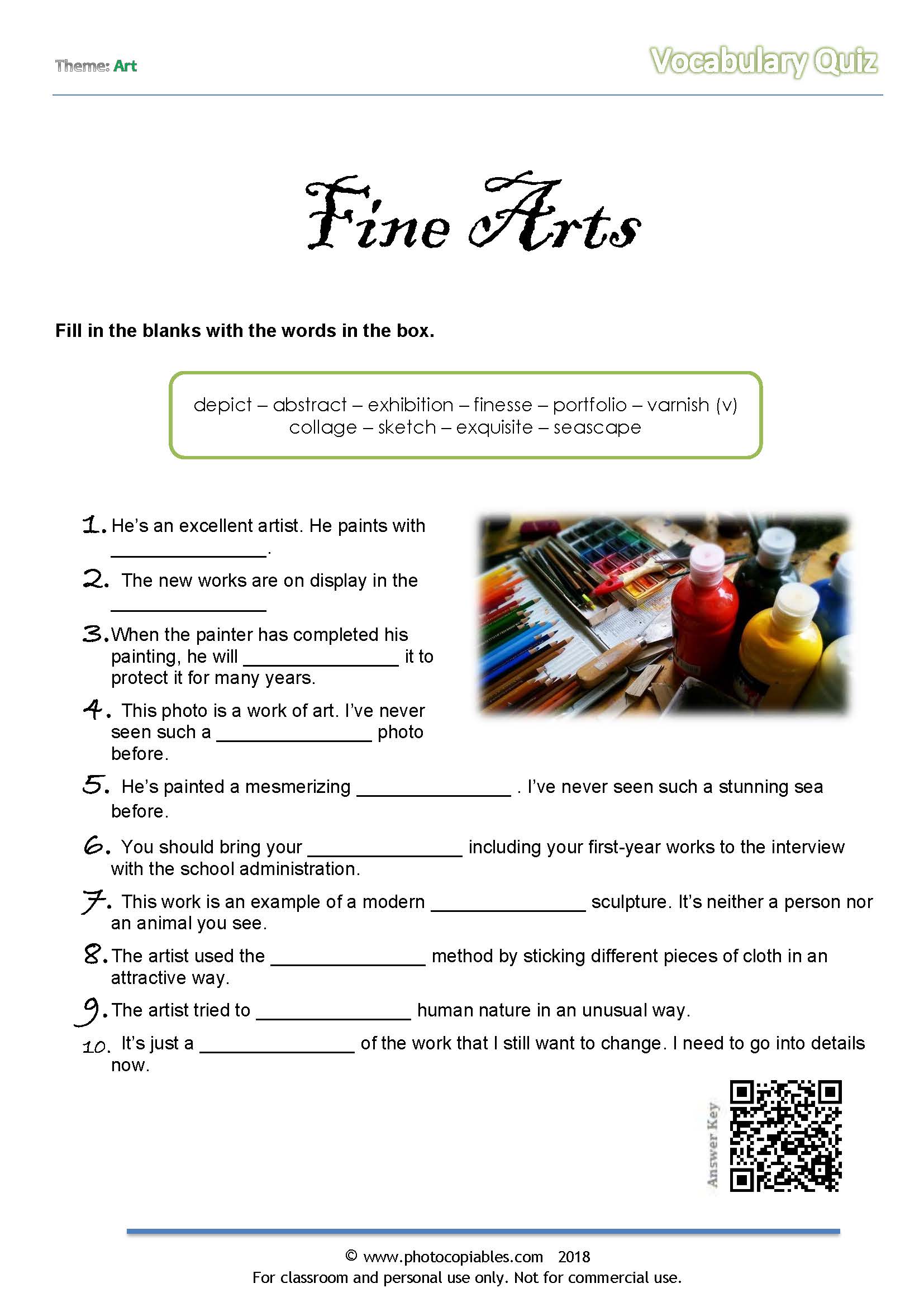 Fine Arts Vocabulary Quiz photocopiables